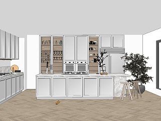 现代厨房橱柜植物盆栽su草图模型下载