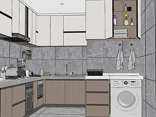 现代厨房橱柜，厨房用品su草图模型下载