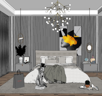 现代卧室主人房su草图模型下载