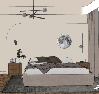 现代卧室双人床su草图模型下载