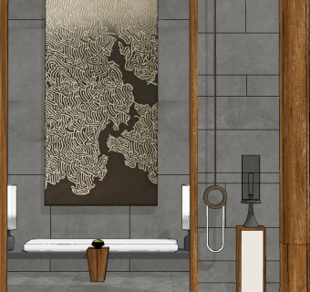 新中式过道玄关走廊su草图模型下载