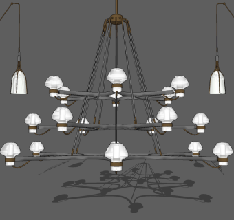 美式工业风铁艺吊灯su草图模型下载