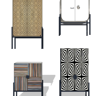 北欧现代欧式新中式装饰柜边柜，储物柜su草图模型下载