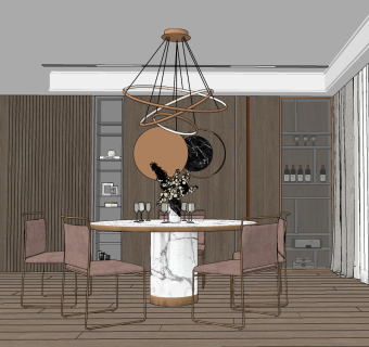 现代餐厅餐桌椅，吊灯
