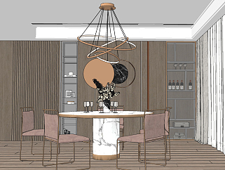 现代餐厅餐桌椅，吊灯