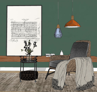 北欧沙发椅，休闲椅，户外藤编su草图模型下载