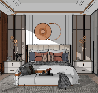 现代轻奢，简欧式，卧室皮革双人床，床头柜