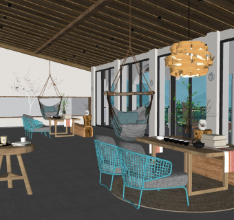 茶室茶桌椅，单椅，吊灯吊椅