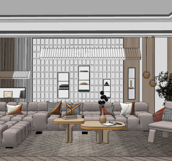 现代轻奢客厅餐厅，沙发