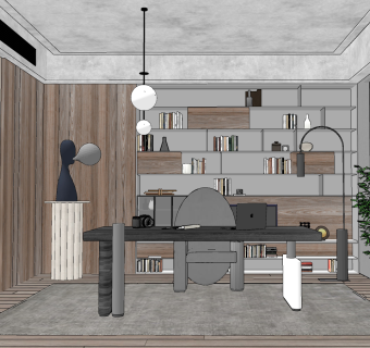 现代书房su草图模型下载