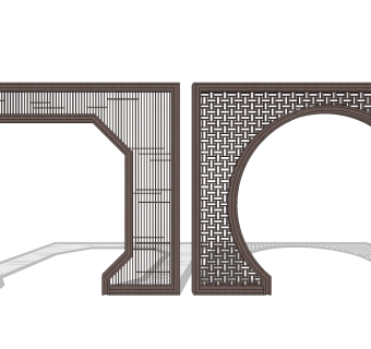 新中式花格，月亮门洞，花格su草图模型下载