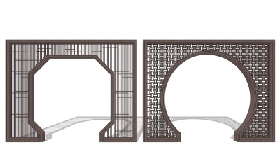 新中式花格，月亮门洞，花格su草图模型下载
