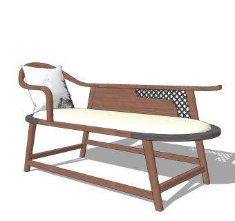 新中式古典实木贵妃椅，贵妃榻，卧榻躺椅su草图模型下载