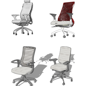 现代办公椅，办公转椅职员椅su草图模型下载