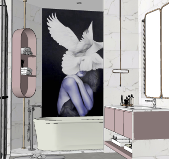 北欧现代卫生间外漏浴缸拖鞋，洗漱卫浴用品su草图模型下载