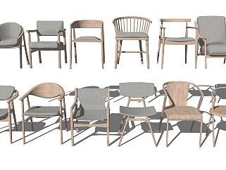 北欧实木<em>椅子</em>单椅，餐椅su草图模型下载