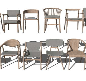 北欧实木椅子单椅，餐椅su草图模型下载