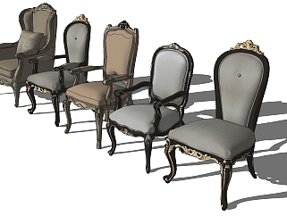 欧式法师美式雕花，休闲<em>椅</em>，餐椅 su草图模型下载