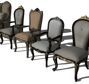 欧式法师美式雕花，休闲椅，餐椅 su草图模型下载