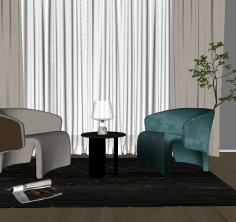 20现代单椅边几，单人休闲沙发边几I su草图模型下载