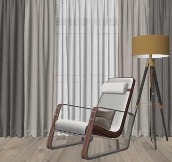 26现代极简窗帘休闲椅，摇椅落地灯组合 su草图模型下载