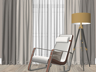 26现代极简窗帘休闲椅，摇椅落地灯组合 su草图模型下载