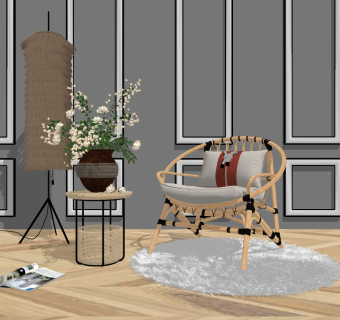 自然风，藤编，编织，轻奢单椅 su草图模型下载