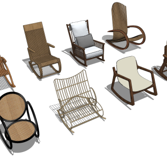 47现代自然风户外藤编编织躺椅 su草图模型下载