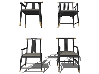 48<em>新中式</em>餐椅，<em>椅子</em> su草图模型下载