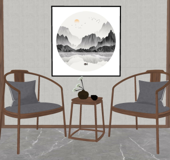 52新中式单椅边几组合 su草图模型下载