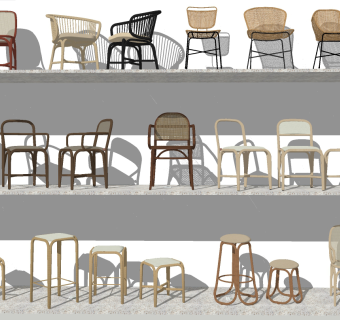 新中式户外家具藤椅，藤编，编织 su草图模型下载