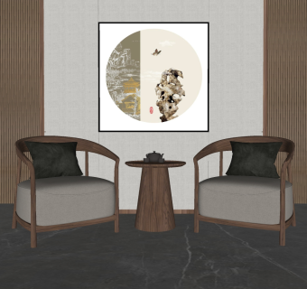 70新中式休闲椅， su草图模型下载