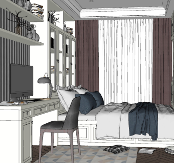 简欧式榻榻米卧室儿童房写字台