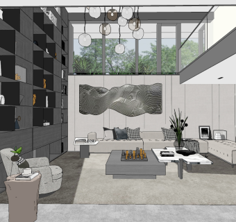 现代别墅样板间，客厅