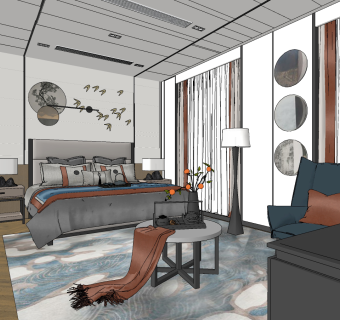 新中式卧室，双人床