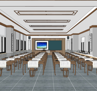 新中式教室，国学讲堂，教室，书法教室