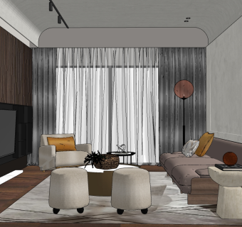 现代客厅su草图模型下载