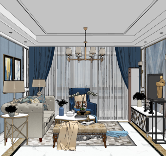 欧式法式美式客餐厅，沙发电视柜