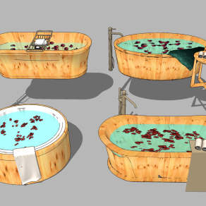 木质浴缸浴桶，木桶浴外漏浴缸，花瓣