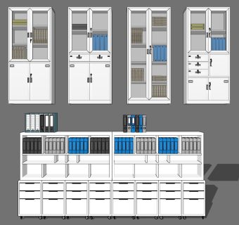 现代办公文件柜su草图模型下载