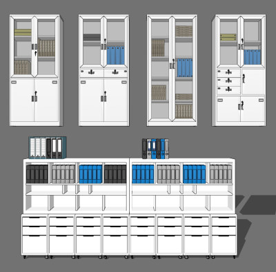 现代办公文件柜su草图模型下载