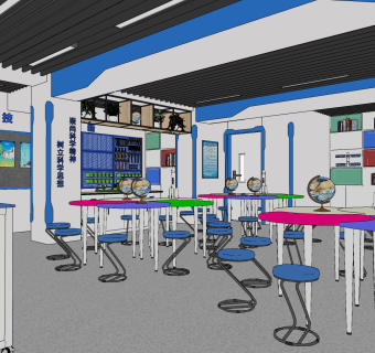 科技航天，宇航飞船火箭培训教室，地球实验室课桌椅 a (1)