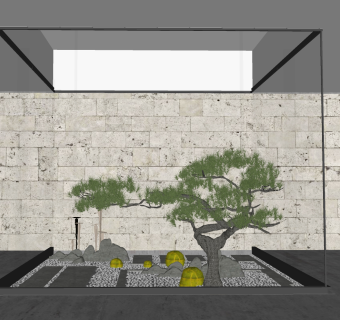 新中式天井松树景观su草图模型下载