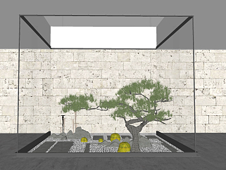 新中式天井松树景观su草图模型下载