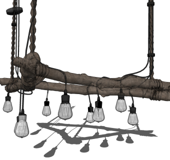 工业loft树枝，麻绳灯泡吊灯su草图模型下载