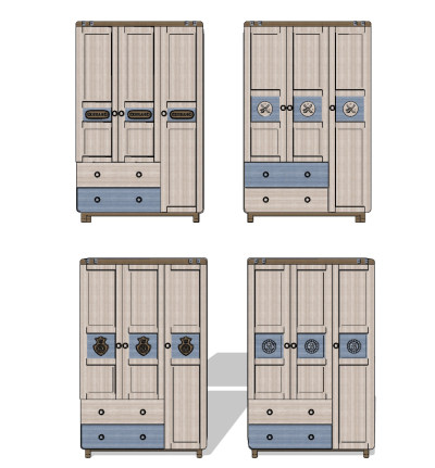 北欧，简欧式实木儿童衣柜su草图模型下载