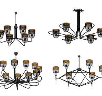 北欧工业风金属铁艺吊灯su草图模型下载