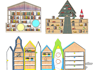 现代<em>儿童</em>卡通造型书柜，<em>玩具柜</em>su草图模型下载