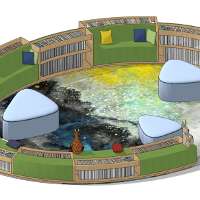 现代儿童书柜卡座，书店坐凳su草图模型下载