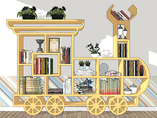 现代火车造型儿童<em>书柜</em>，书架su草图模型下载